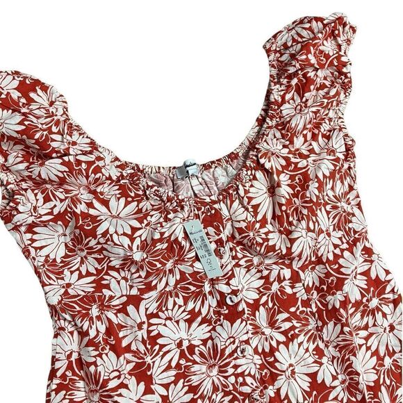 Madewell Margie Mini Dress 2P Red Abstract Floral Vintage Inspired Linen Blend - Picture 11 of 12